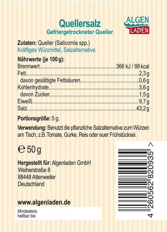 Algenladen Quellersalz Salicornia Etikett